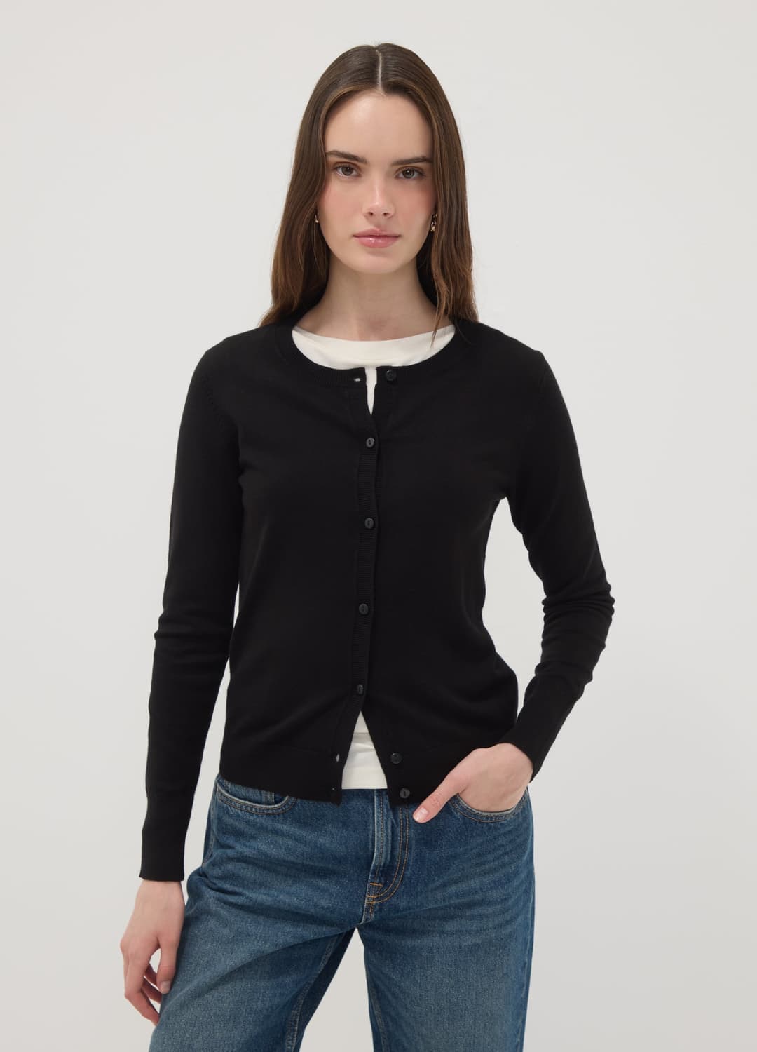 Cardigan Girocollo Nero Regular Fit Con Lavorazione A Maglia Jersey | OVS Cardigan Girocollo Nero Regular Fit Con Lavorazione A Maglia Jersey - 0 | OVS