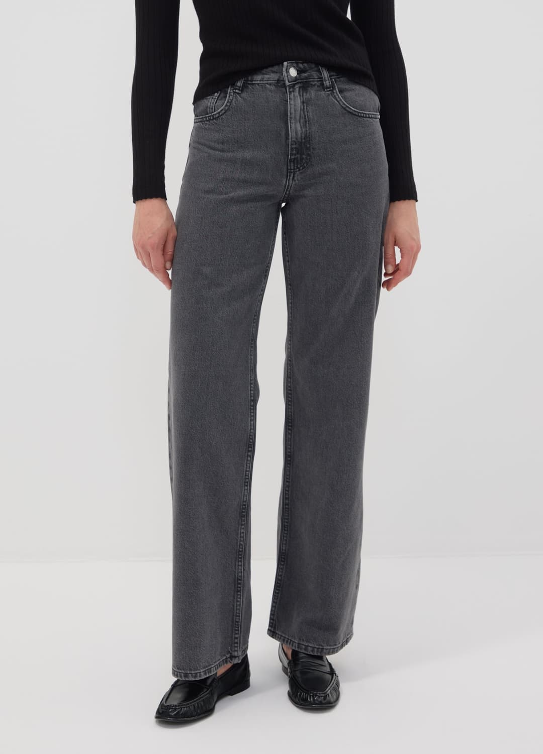 Graue Denim-jeans Aus Reiner Baumwolle Mit High Waist Und Wide Leg | OVS Graue Denim-jeans Aus Reiner Baumwolle Mit High Waist Und Wide Leg - 1 | OVS