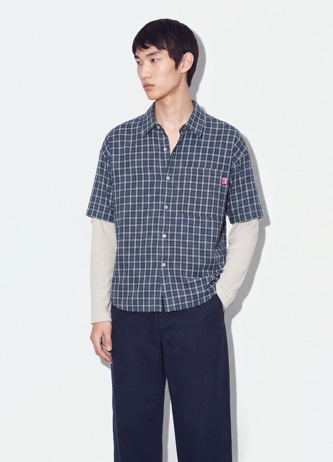 Camicia Cropped Blu A Quadri In Puro Cotone Con Maniche Doppie Over Fit | OVS Camicia Cropped Blu A Quadri In Puro Cotone Con Maniche Doppie Over Fit - 1 | OVS