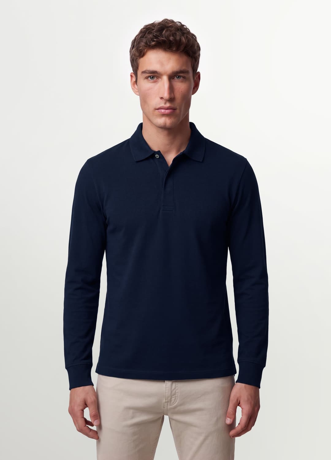 Polo Blu In Cotone Elasticizzato A Maniche Lunghe Regular Fit | OVS Polo Blu In Cotone Elasticizzato A Maniche Lunghe Regular Fit - 0 | OVS