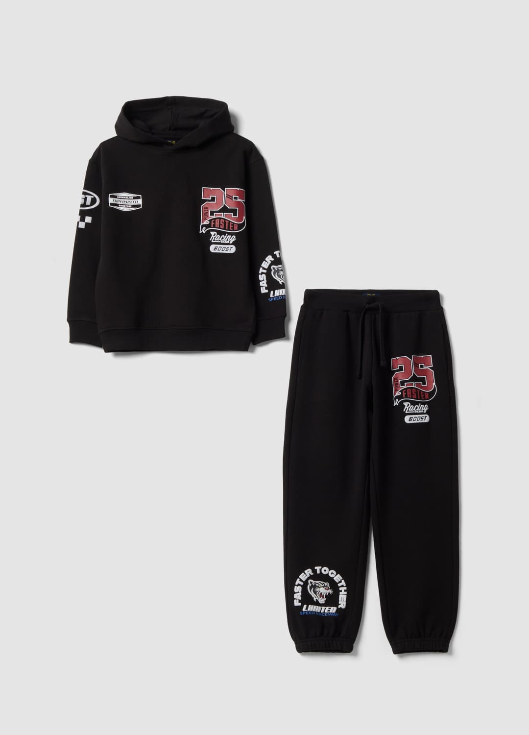 Tuta Nera In Misto Cotone Con Cappuccio E Stampe Sportive Per Bambino | OVS Tuta Nera In Misto Cotone Con Cappuccio E Stampe Sportive Per Bambino - 0 | OVS