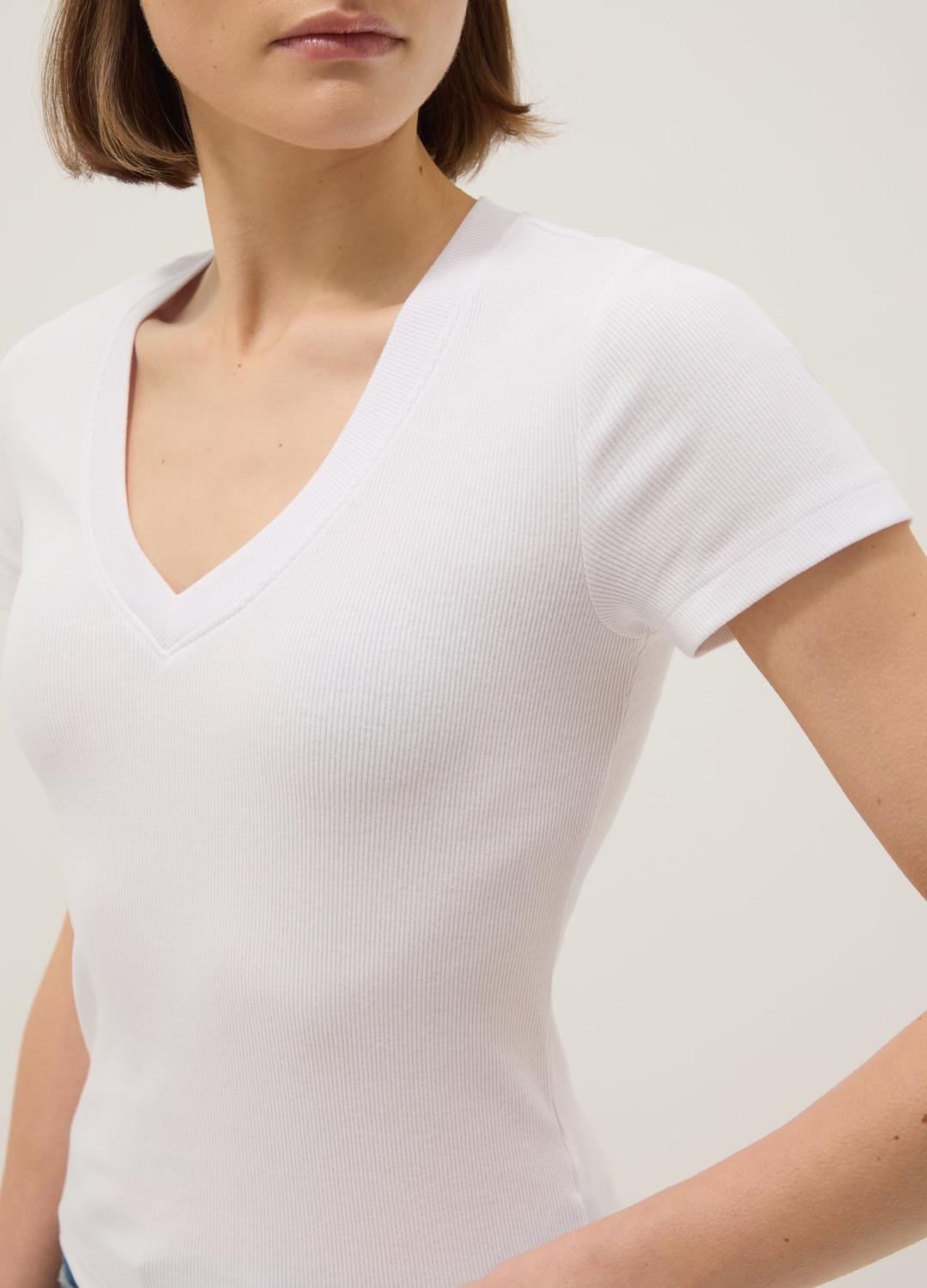 T-shirt donna estiva manica corta tinta unita scollo a V stringata slim T-shirt donna estiva manica corta tinta unita scollo a V stringata slim