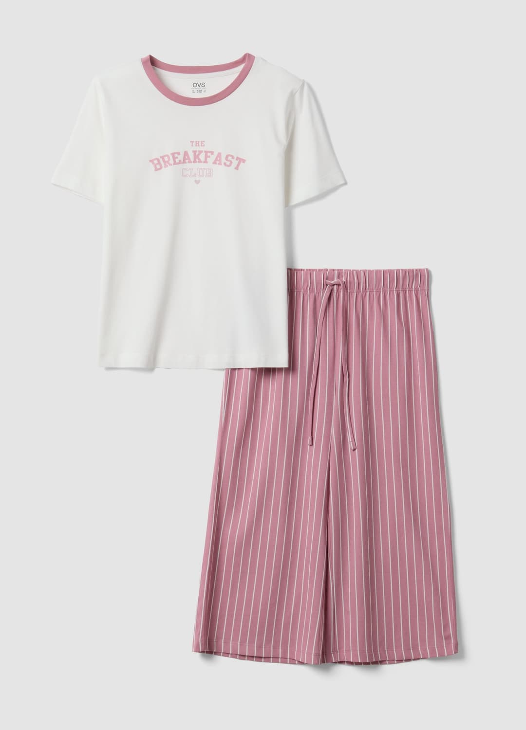 Pigiama Rosa E Bianco In Puro Cotone Organico Con Pantaloni Cropped | OVS Pigiama Rosa E Bianco In Puro Cotone Organico Con Pantaloni Cropped - 4 | OVS