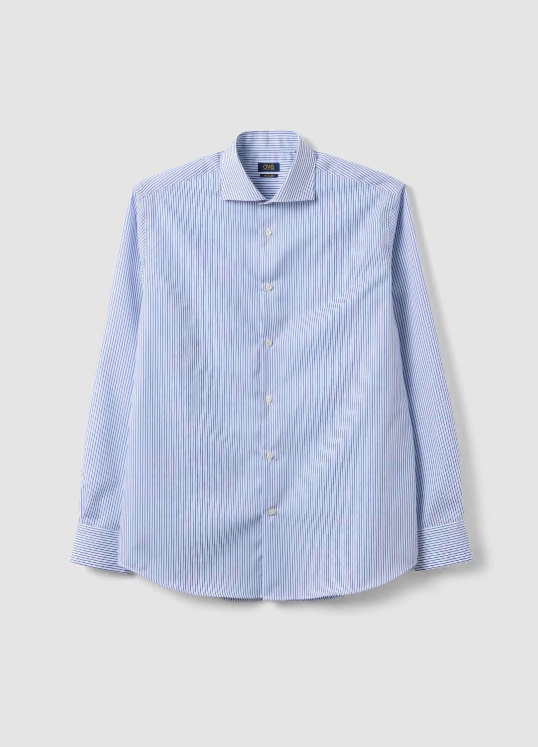 Camicia Azzurra A Righe In Dobby Di Puro Cotone Con Collo Francese No Iron | OVS Camicia Azzurra A Righe In Dobby Di Puro Cotone Con Collo Francese No Iron - 4 | OVS