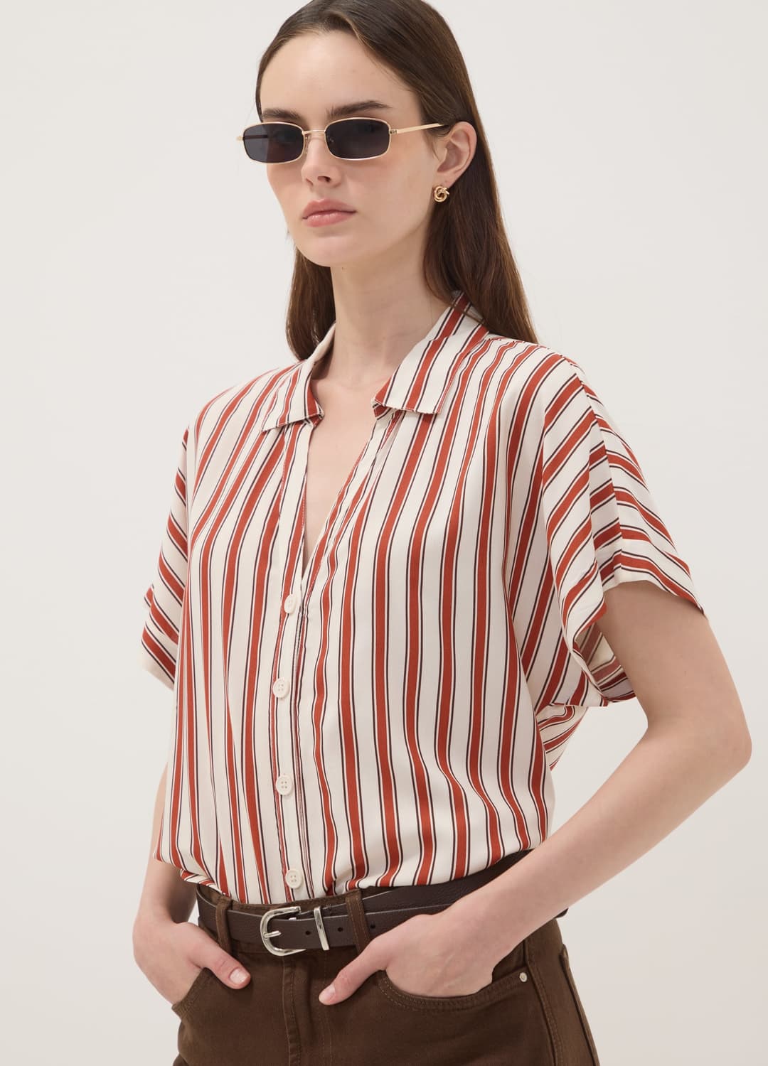 Camicia Multicolor A Righe In Pura Viscosa A Maniche Corte Over Fit | OVS Camicia Multicolor A Righe In Pura Viscosa A Maniche Corte Over Fit - 0 | OVS