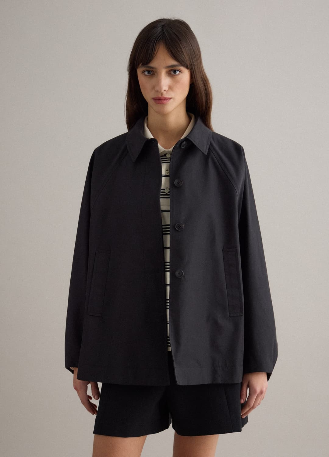 Giacca In Misto Cotone Nera Oversize Fit Con Chiusura Nascosta | OVS Giacca In Misto Cotone Nera Oversize Fit Con Chiusura Nascosta - 3 | OVS
