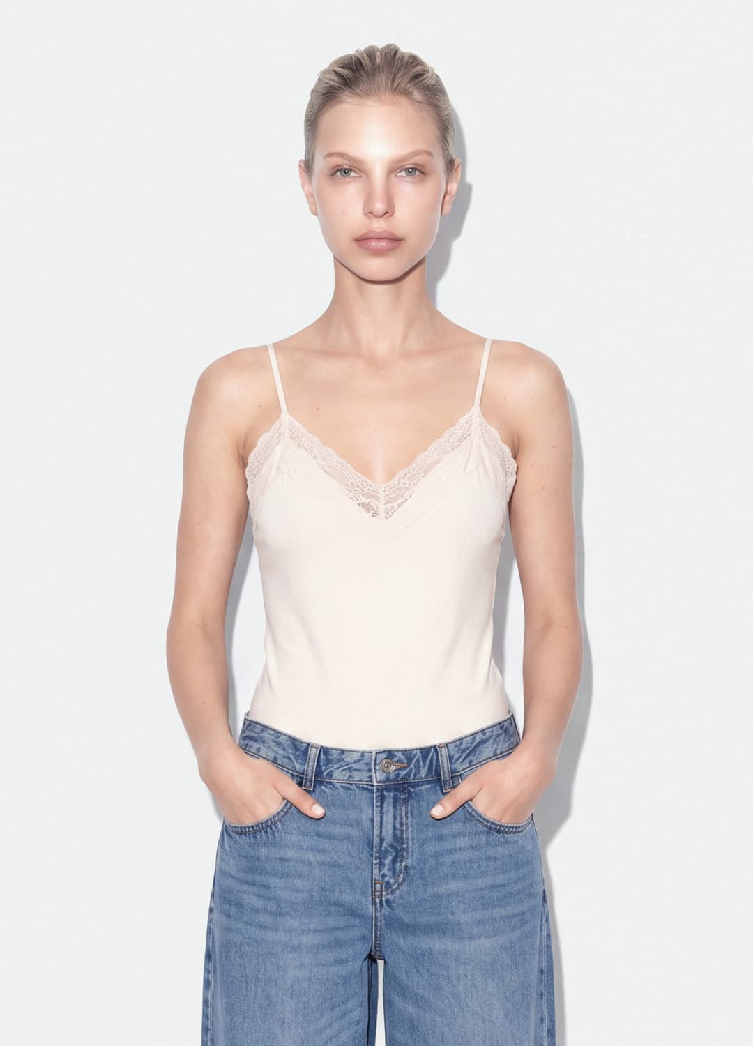 Body Bianco Fitted In Cotone Elasticizzato Con Pizzo | OVS Body Bianco Fitted In Cotone Elasticizzato Con Pizzo - 0 | OVS