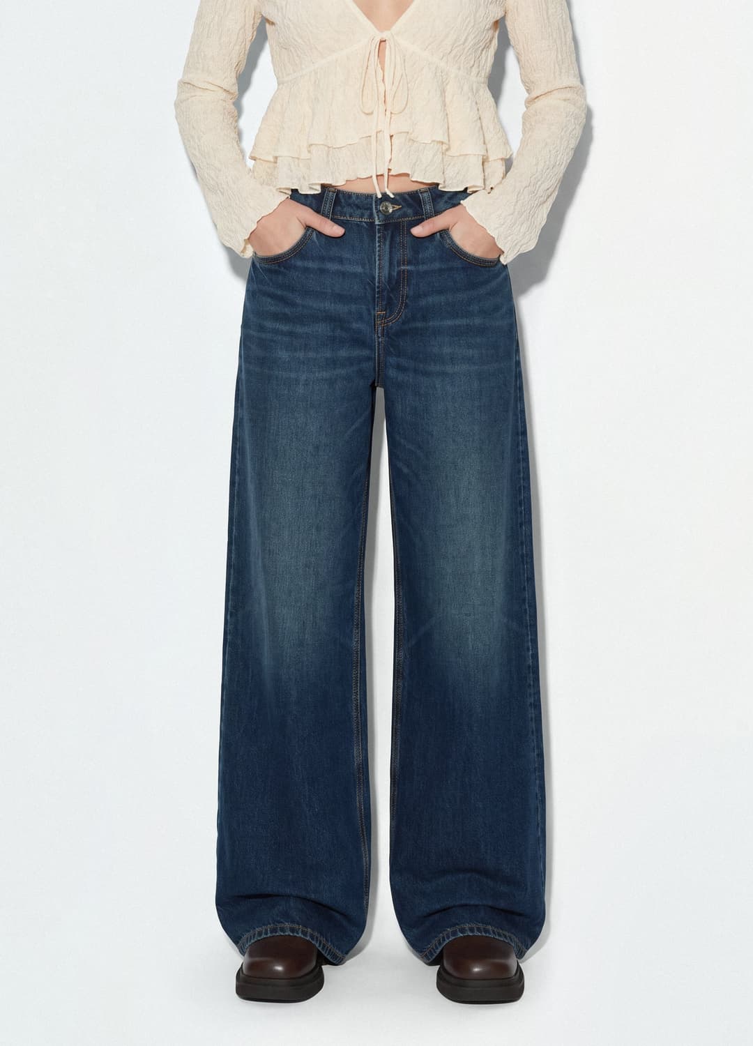 Blaue Denim-jeans Aus Reiner Baumwolle Mit Super-wide-leg | OVS Blaue Denim-jeans Aus Reiner Baumwolle Mit Super-wide-leg - 1 | OVS