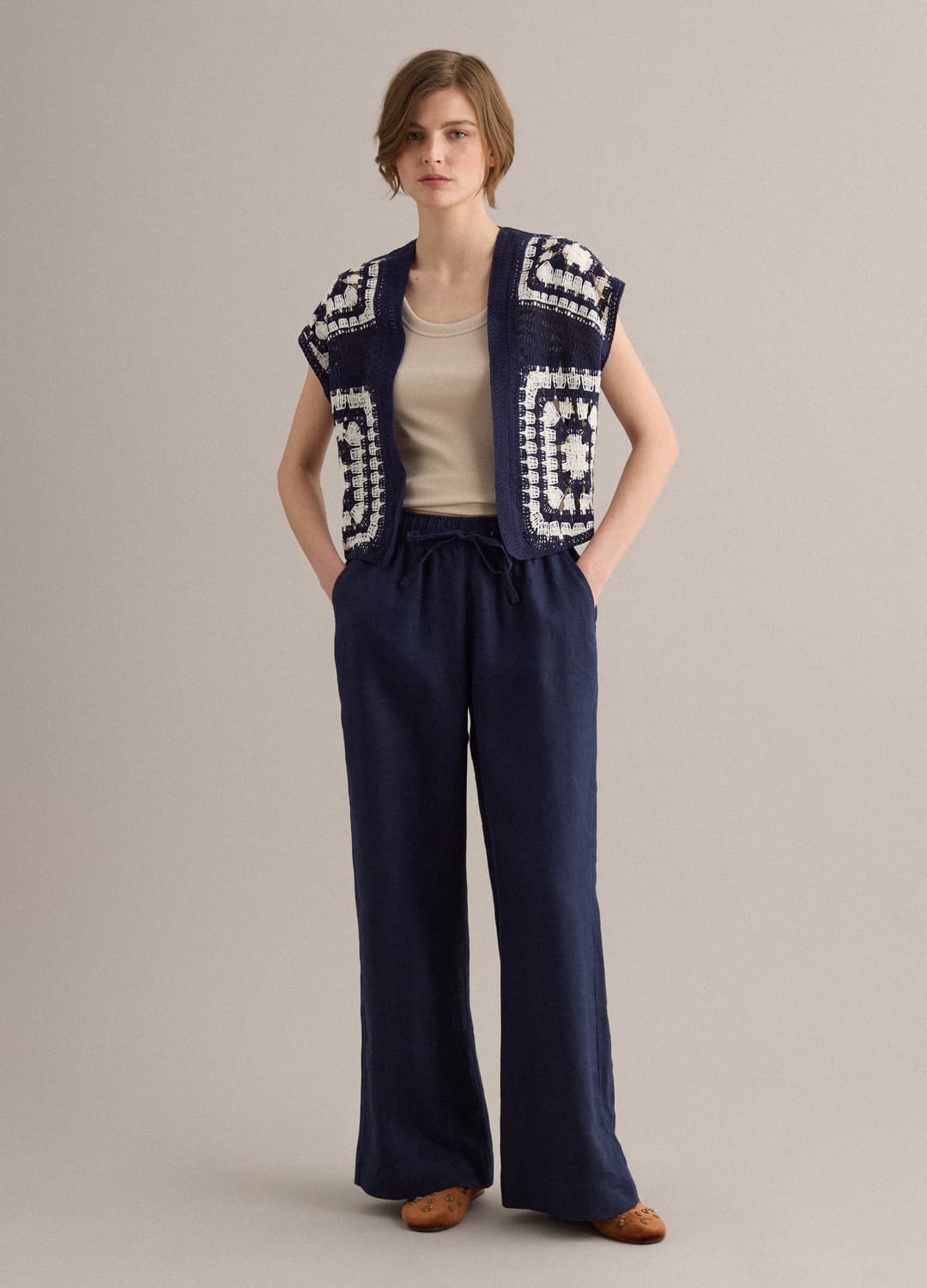 Blau-weiße Häkelweste Aus Baumwollmix In Regular Fit | OVS Blau-weiße Häkelweste Aus Baumwollmix In Regular Fit - 1 | OVS