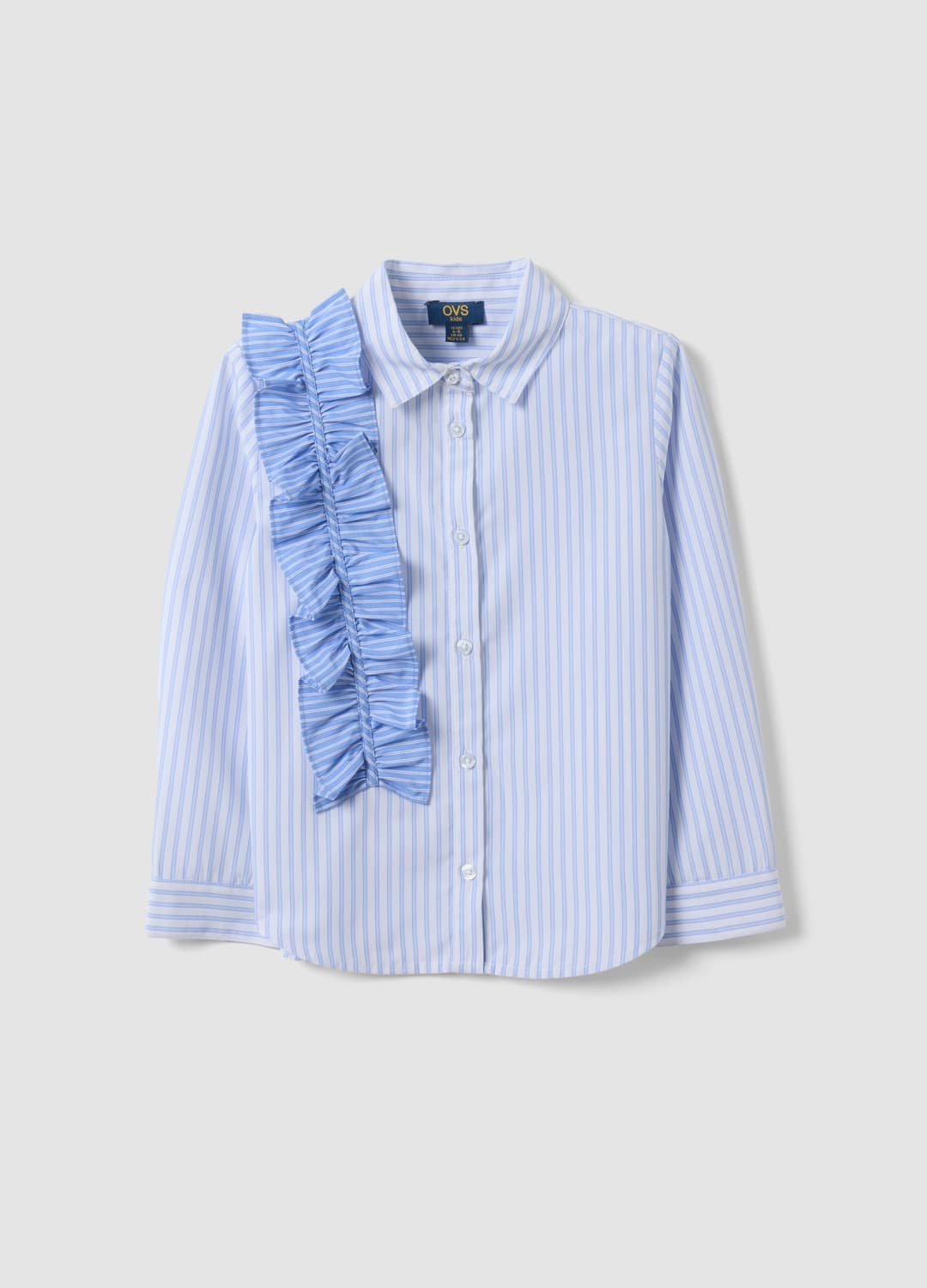 Camicia Azzurra A Righe Con Volant E Colletto Classico Per Bambina | OVS Camicia Azzurra A Righe Con Volant E Colletto Classico Per Bambina - 0 | OVS
