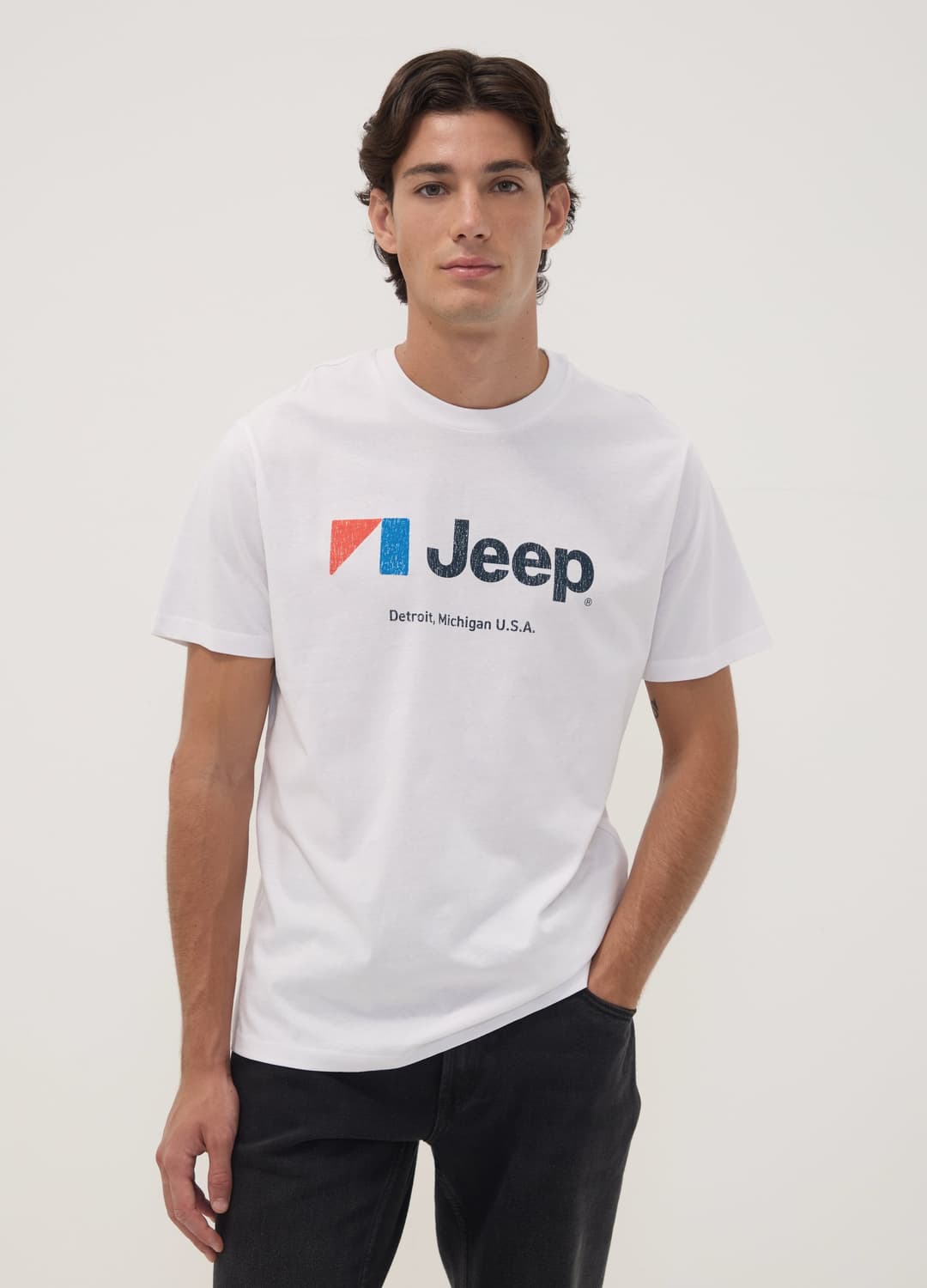 Weißes Rundhals-t-shirt Aus Reiner Baumwolle Mit Jeep-print | OVS Weißes Rundhals-t-shirt Aus Reiner Baumwolle Mit Jeep-print - 0 | OVS