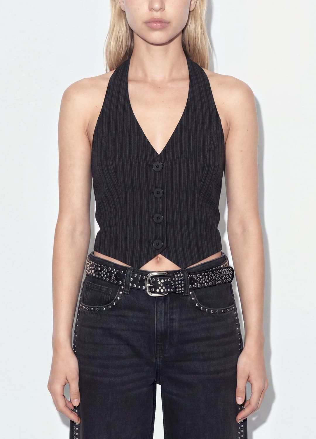 Gilet Nero Crop In Viscosa Elasticizzata A Righe | OVS Gilet Nero Crop In Viscosa Elasticizzata A Righe - 3 | OVS