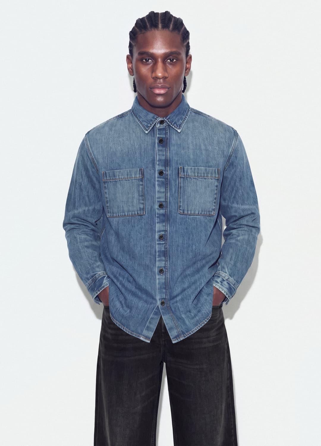 Blaue Denim-hemd Aus Reiner Baumwolle | OVS Blaue Denim-hemd Aus Reiner Baumwolle - 0 | OVS
