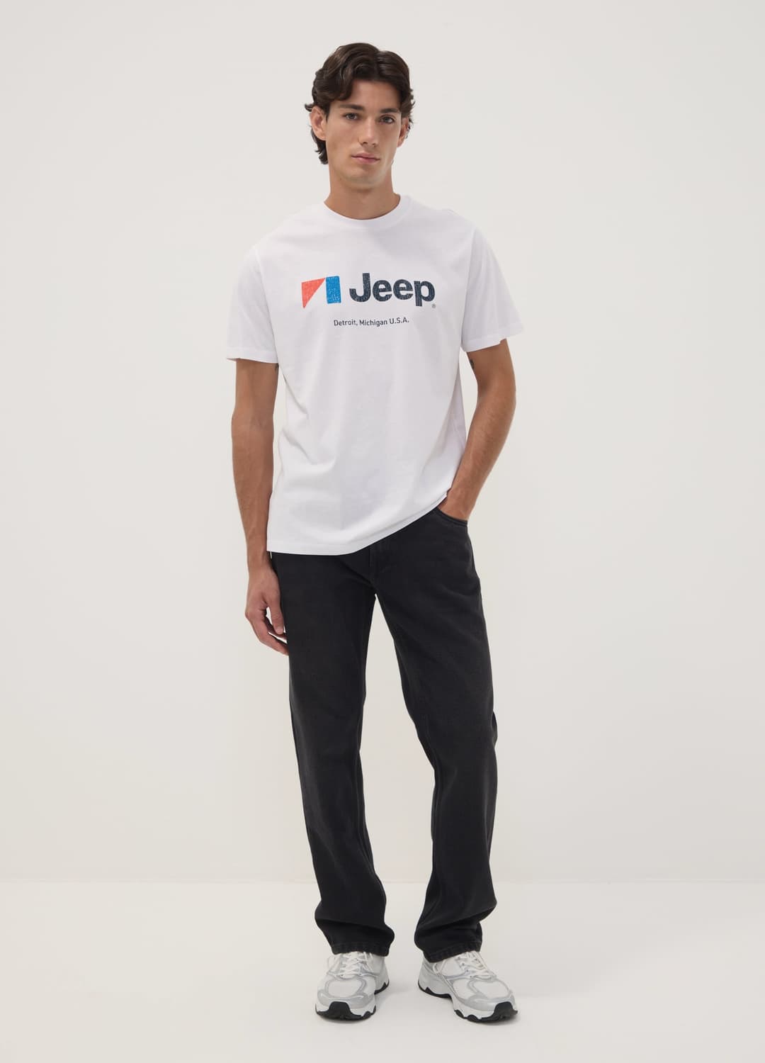 Weißes Rundhals-t-shirt Aus Reiner Baumwolle Mit Jeep-print | OVS Weißes Rundhals-t-shirt Aus Reiner Baumwolle Mit Jeep-print - 1 | OVS