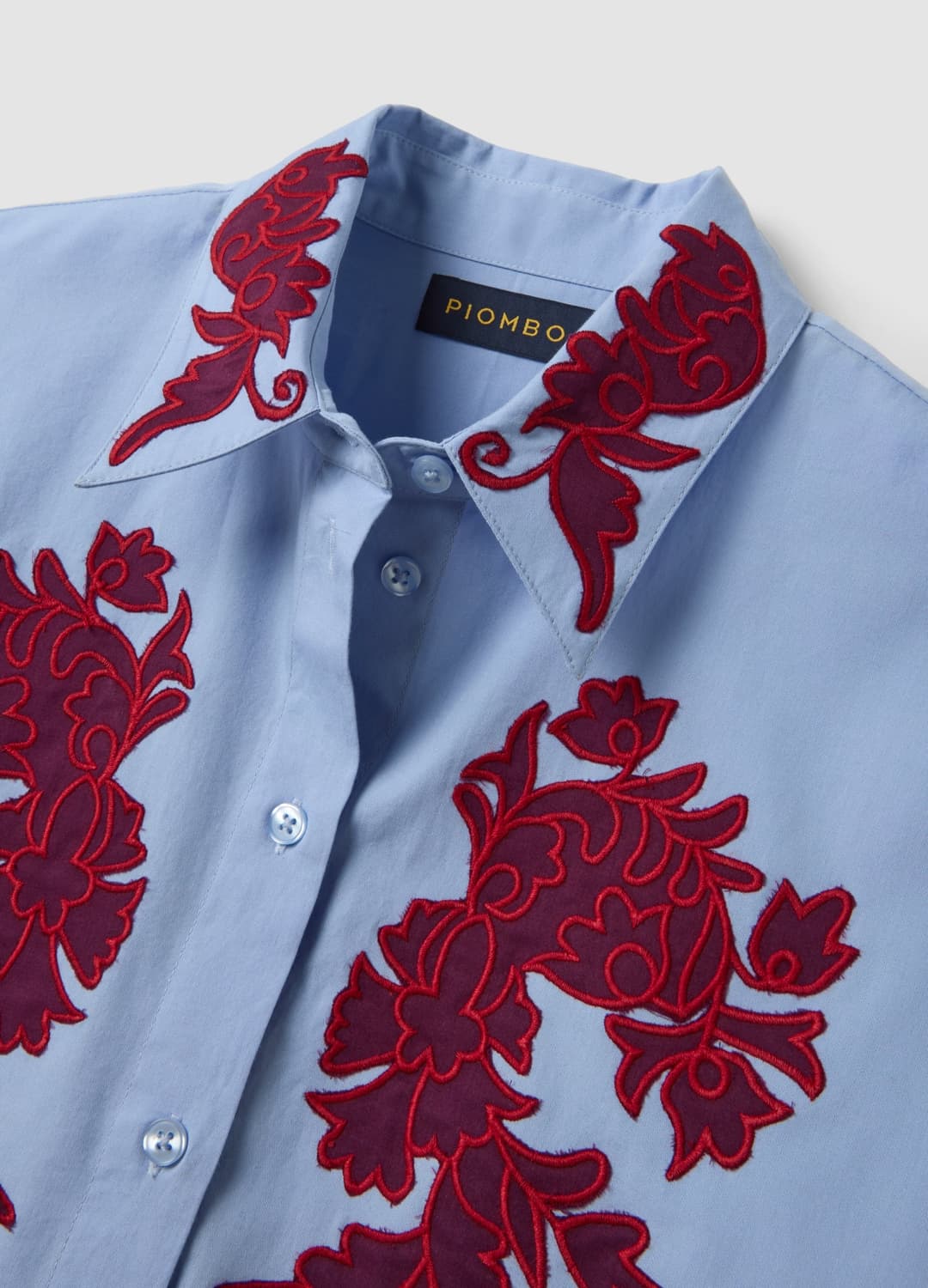 Camicia Azzurra In Popeline Di Puro Cotone Con Ricami Floreali Regular Fit | OVS Camicia Azzurra In Popeline Di Puro Cotone Con Ricami Floreali Regular Fit - 5 | OVS