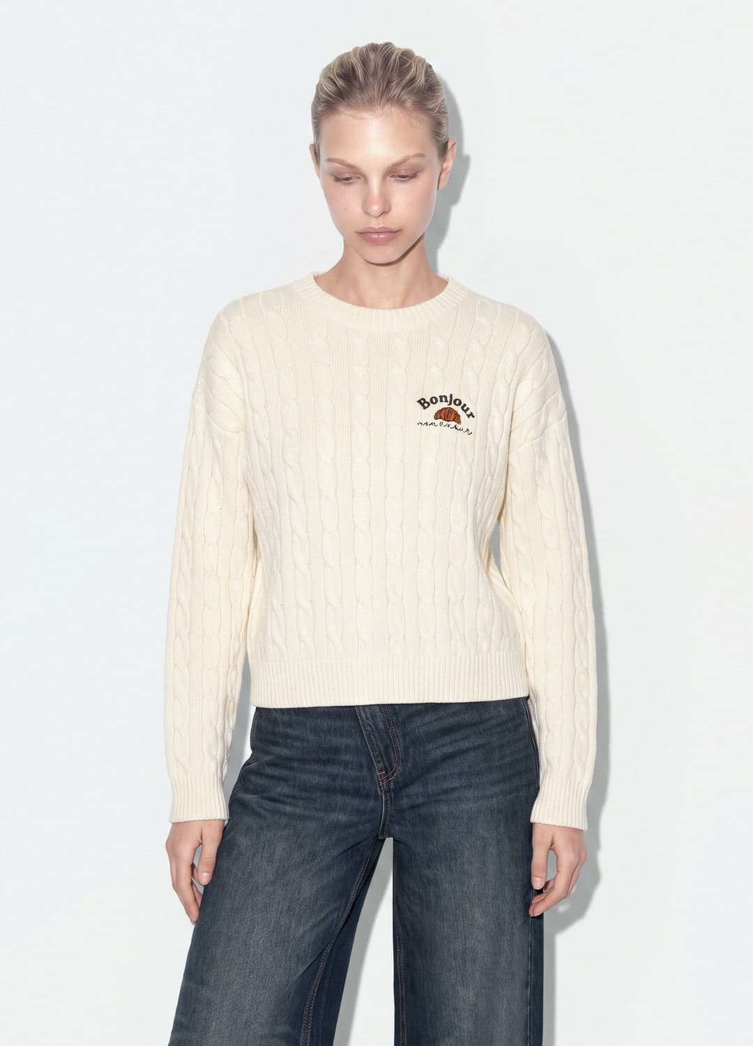 Maglia Bianca In Puro Cotone A Trecce Con Ricamo Croissant | OVS Maglia Bianca In Puro Cotone A Trecce Con Ricamo Croissant - 0 | OVS