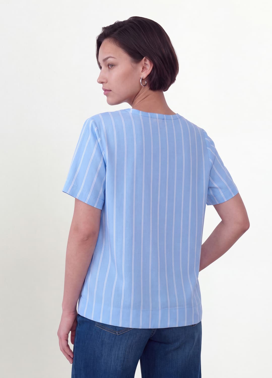 Blusa Azzurra A Righe In Pura Viscosa Con Collo Coreano Regular Fit | OVS Blusa Azzurra A Righe In Pura Viscosa Con Collo Coreano Regular Fit - 1 | OVS