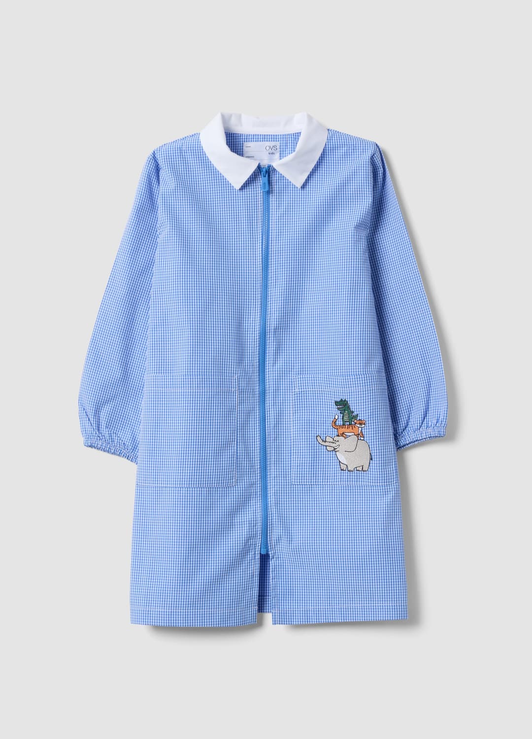 Personalisierbarer Blauer Kinderkittel Für Den Kindergarten Mit Vichy-karo Und Tierstickerei | OVS Personalisierbarer Blauer Kinderkittel Für Den Kindergarten Mit Vichy-karo Und Tierstickerei - 0 | OVS