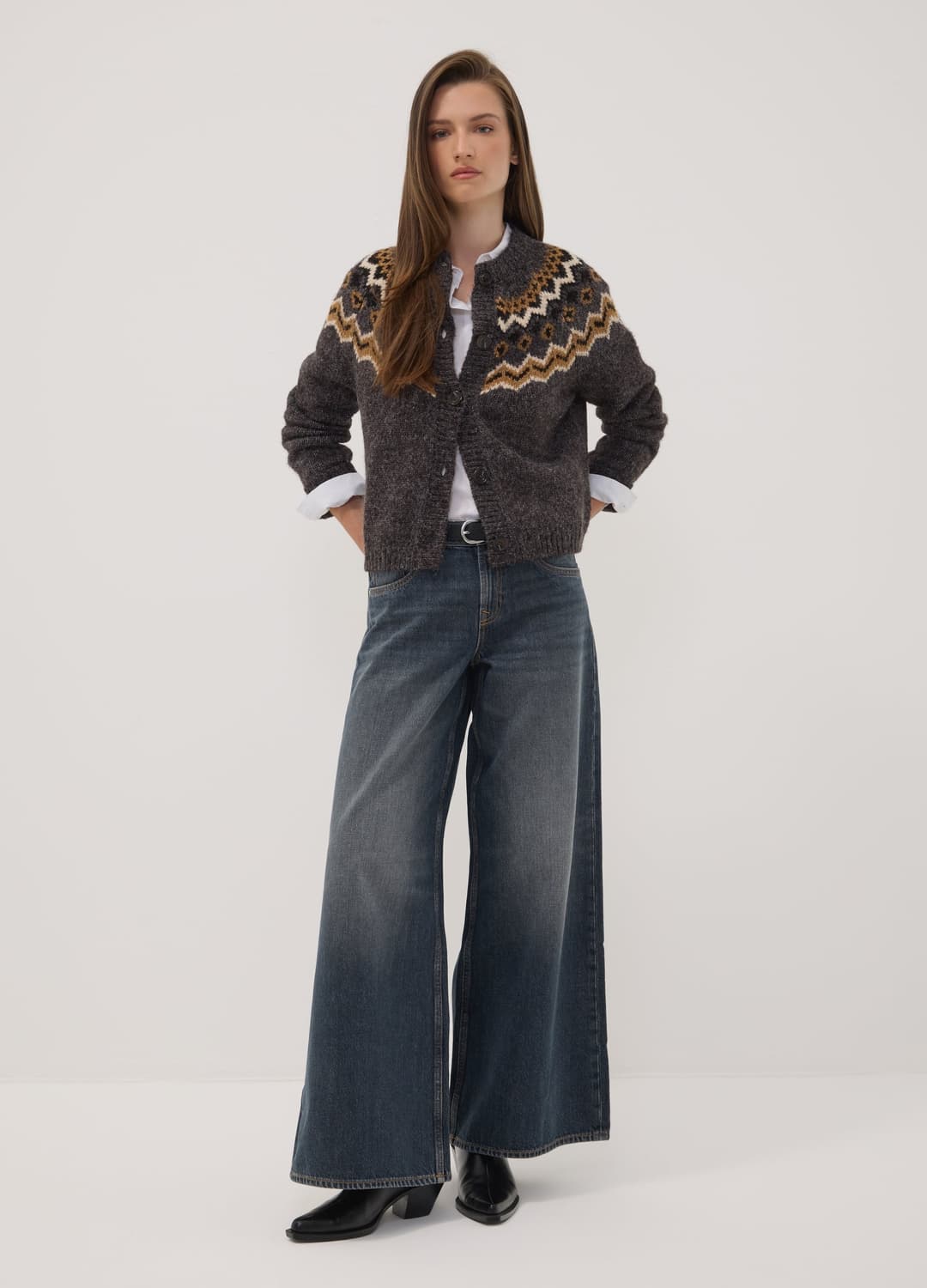 Cardigan Grigio Girocollo Con Fantasia Jacquard | OVS Cardigan Grigio Girocollo Con Fantasia Jacquard - 1 | OVS