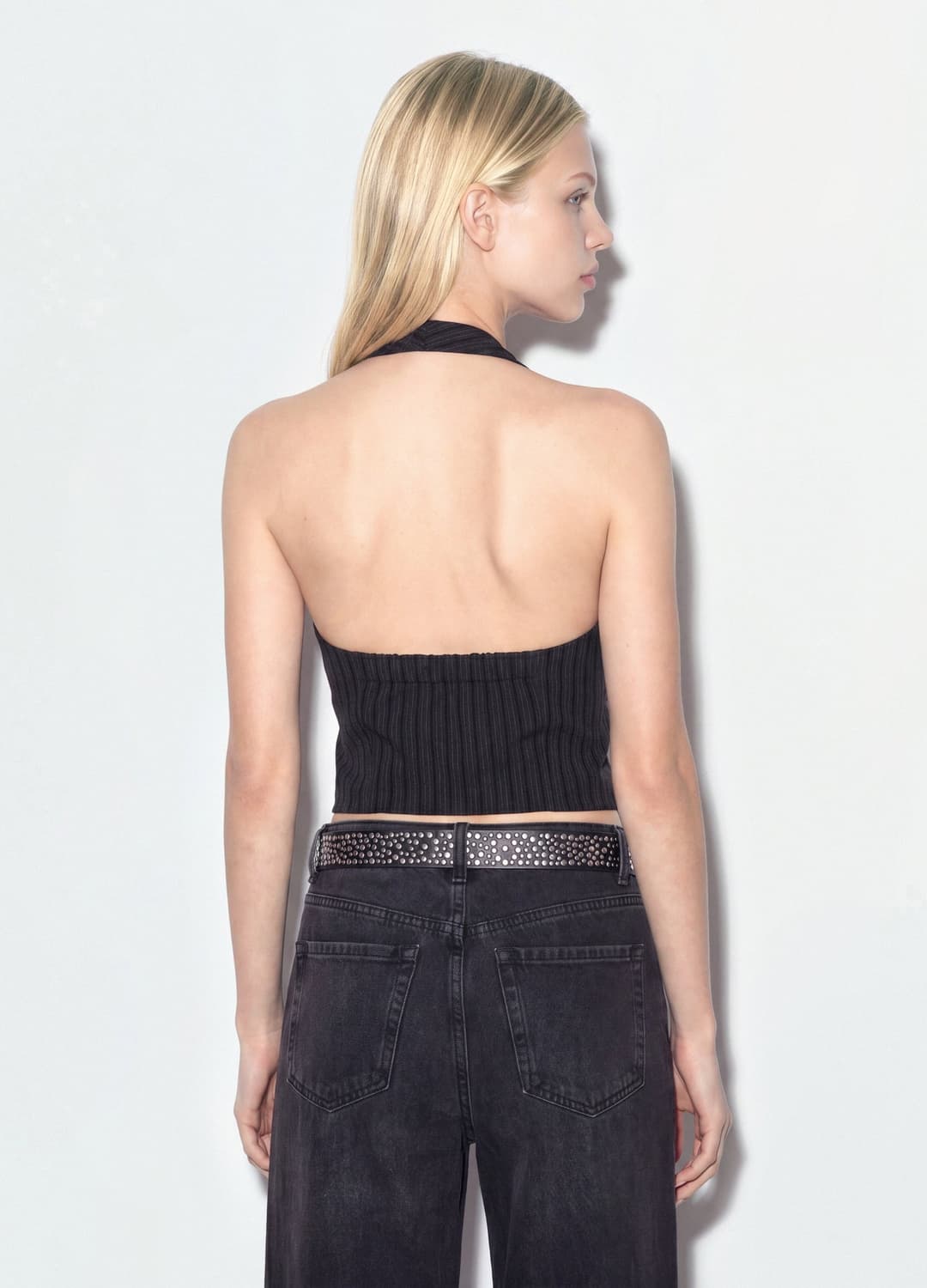 Gilet Nero Crop In Viscosa Elasticizzata A Righe | OVS Gilet Nero Crop In Viscosa Elasticizzata A Righe - 2 | OVS