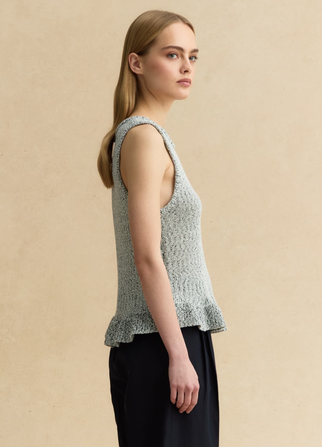 Black And White Regular Fit Knit Top With Frill | OVS Black And White Regular Fit Knit Top With Frill - 0 | OVS