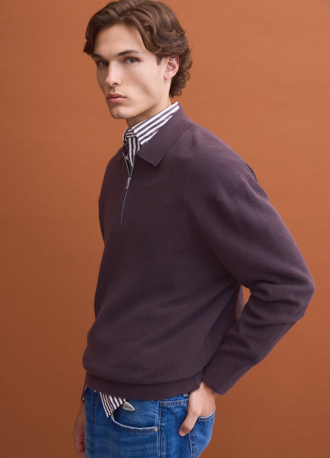 Polo Marrone In Puro Cotone Con Zip E Collo Classico | OVS Polo Marrone In Puro Cotone Con Zip E Collo Classico - 0 | OVS