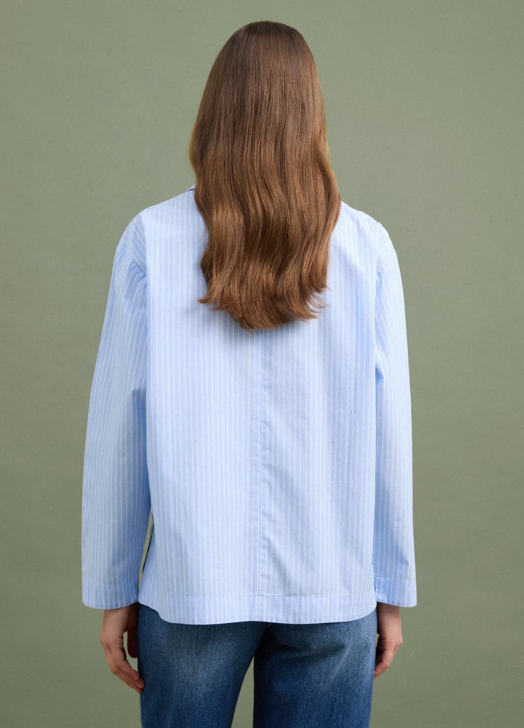 Camicia Azzurra A Righe In Popeline Di Puro Cotone Con Scollo A V | OVS Camicia Azzurra A Righe In Popeline Di Puro Cotone Con Scollo A V - 3 | OVS
