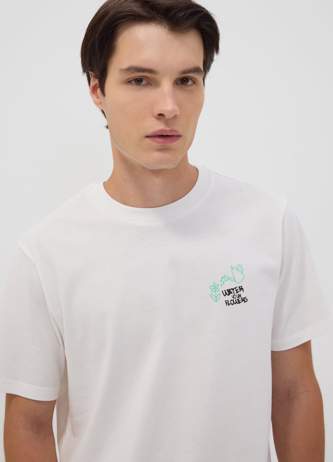 Weißes T-shirt Aus Reiner Baumwoll-jersey Mit Print „water Your Flowers“ | OVS Weißes T-shirt Aus Reiner Baumwoll-jersey Mit Print „water Your Flowers“ - 0 | OVS