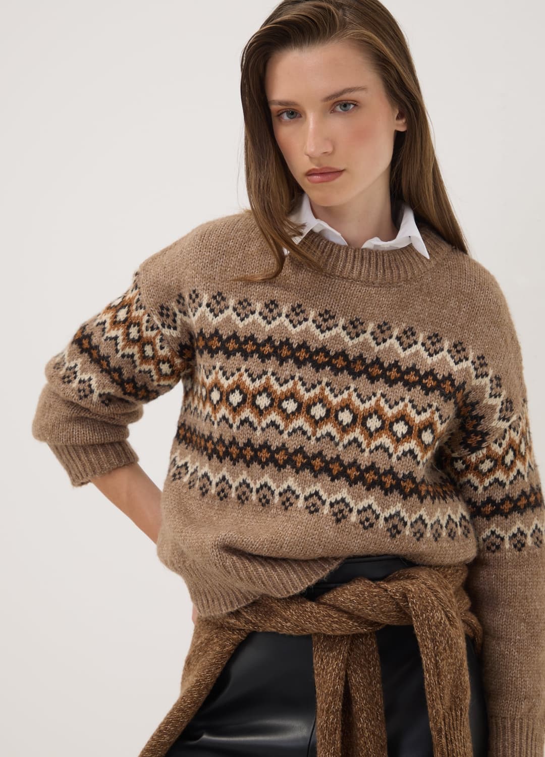 Brauner Jacquard-pullover Mit Stehkragen | OVS Brauner Jacquard-pullover Mit Stehkragen - 0 | OVS