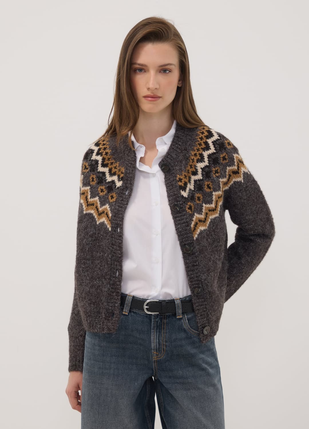 Cardigan Grigio Girocollo Con Fantasia Jacquard | OVS Cardigan Grigio Girocollo Con Fantasia Jacquard - 2 | OVS