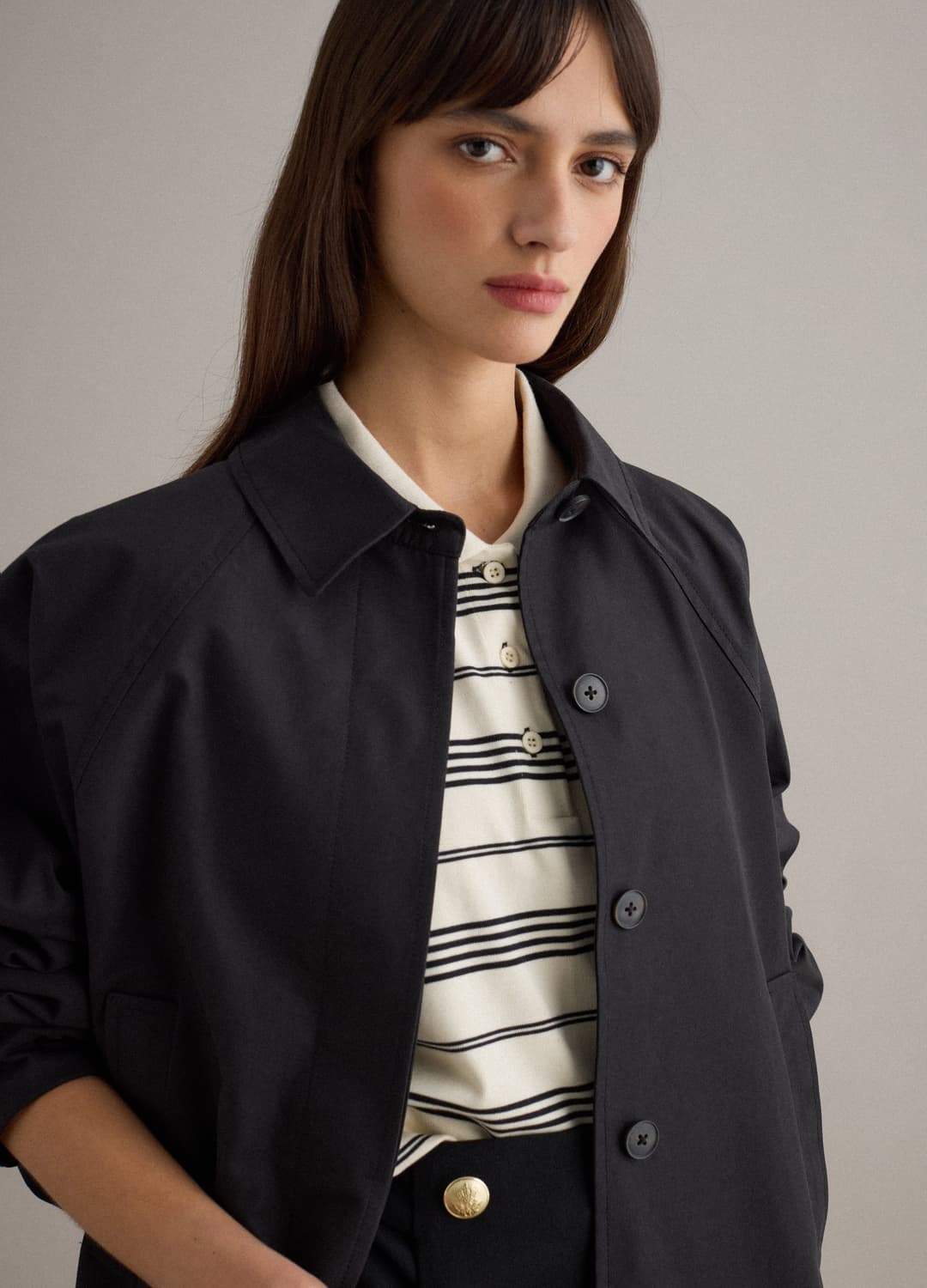 Giacca In Misto Cotone Nera Oversize Fit Con Chiusura Nascosta | OVS Giacca In Misto Cotone Nera Oversize Fit Con Chiusura Nascosta - 1 | OVS