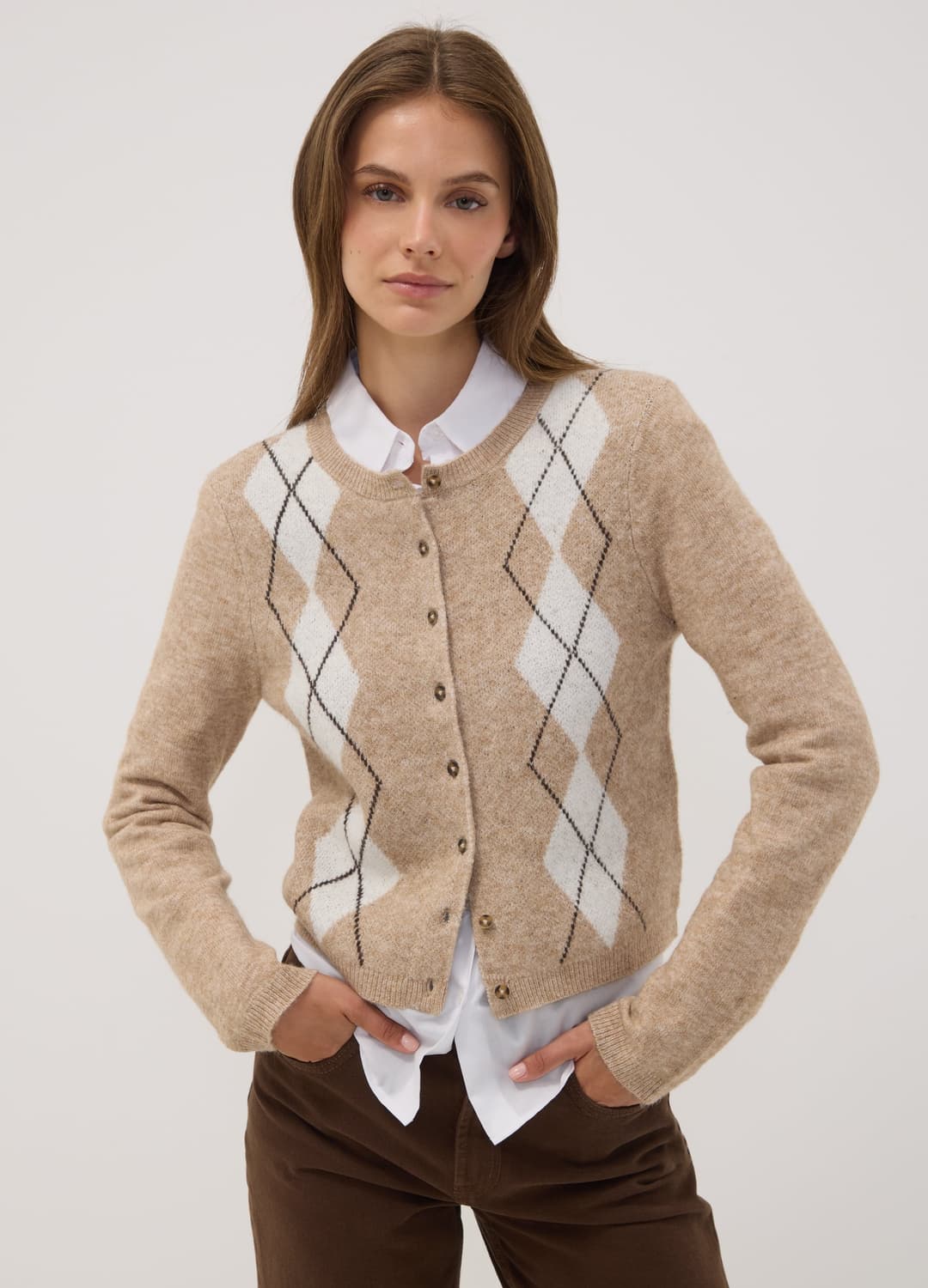 Cardigan Grigio In Lana Elasticizzata Jacquard Girocollo Regular Fit | OVS Cardigan Grigio In Lana Elasticizzata Jacquard Girocollo Regular Fit - 0 | OVS