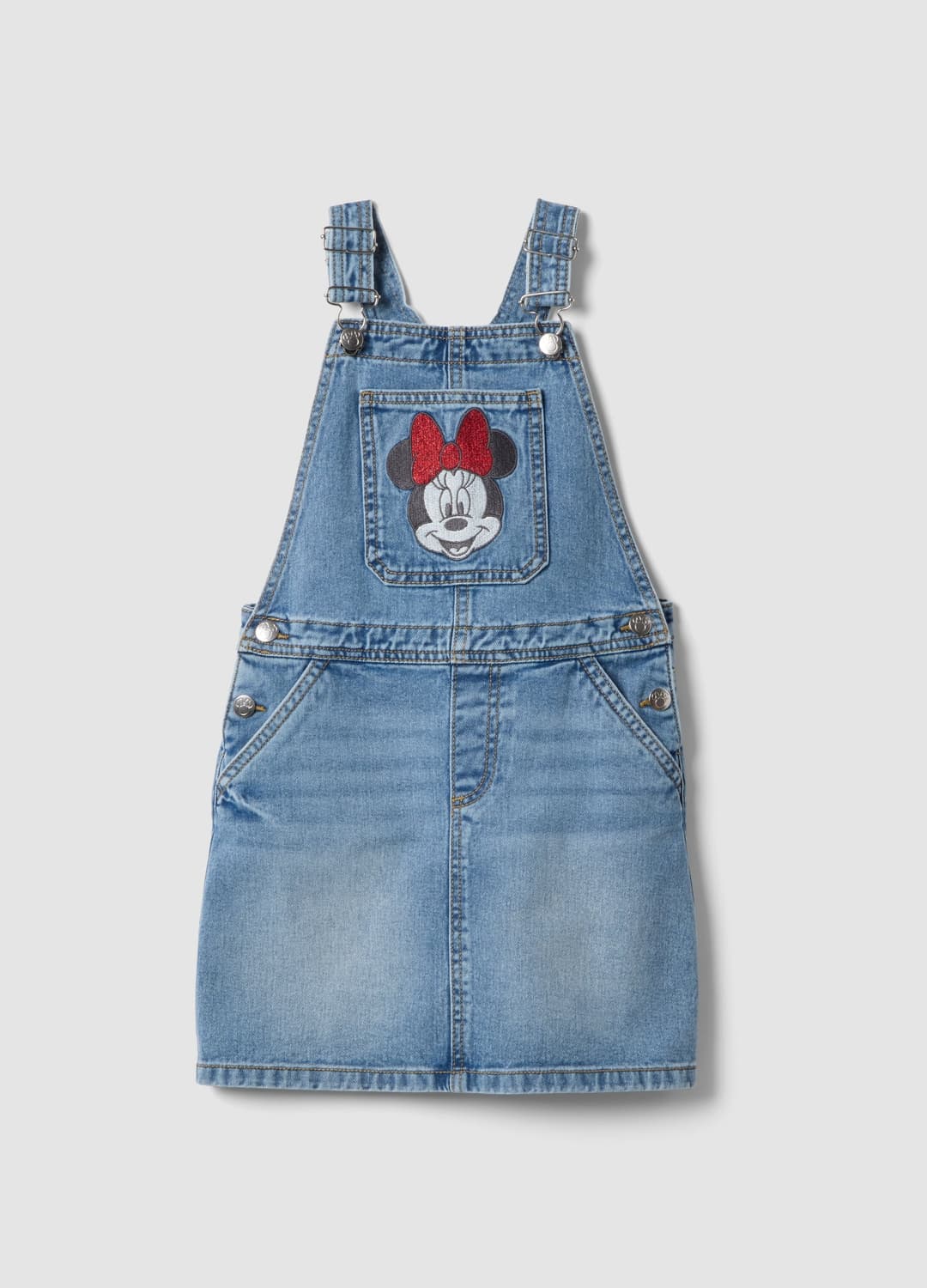 Salopette Denim Blu In Puro Cotone Da Bambina Con Ricamo Minnie | OVS Salopette Denim Blu In Puro Cotone Da Bambina Con Ricamo Minnie - 0 | OVS