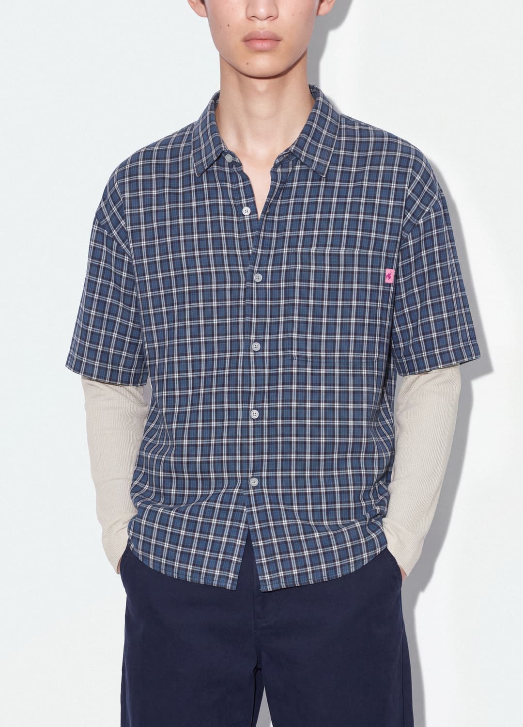 Camicia Cropped Blu A Quadri In Puro Cotone Con Maniche Doppie Over Fit | OVS Camicia Cropped Blu A Quadri In Puro Cotone Con Maniche Doppie Over Fit - 3 | OVS