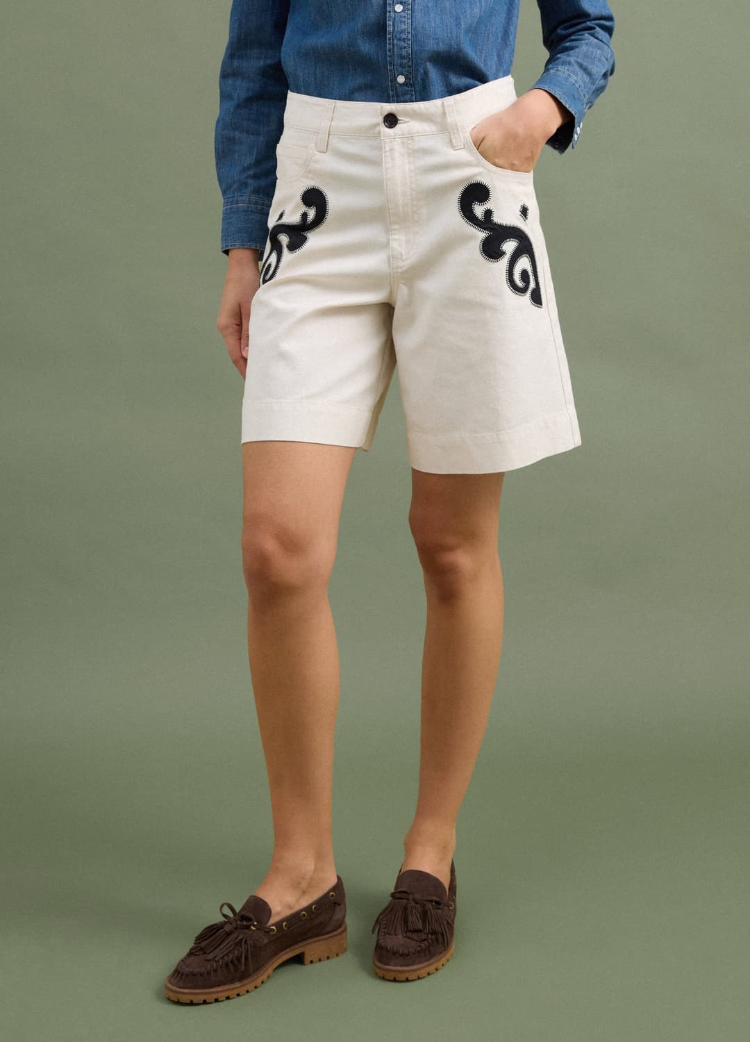 Shorts Bianchi In Misto Lino E Lyocell Con Ricami A Contrasto Regular Fit | OVS Shorts Bianchi In Misto Lino E Lyocell Con Ricami A Contrasto Regular Fit - 1 | OVS