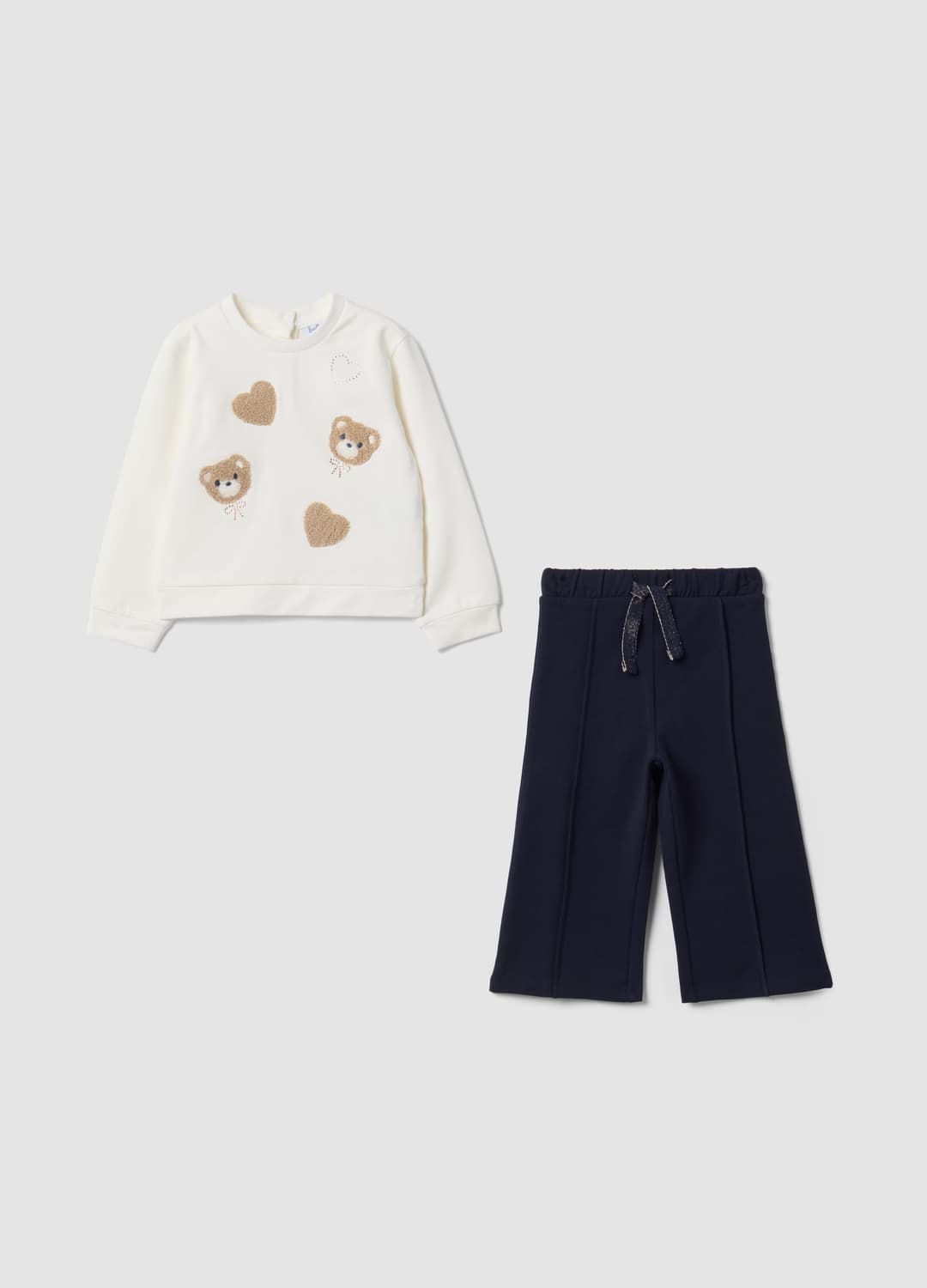 Weiß-blaues Set Aus Stretch-baumwolle Mit Teddybären Für Babymädchen | OVS Weiß-blaues Set Aus Stretch-baumwolle Mit Teddybären Für Babymädchen - 0 | OVS
