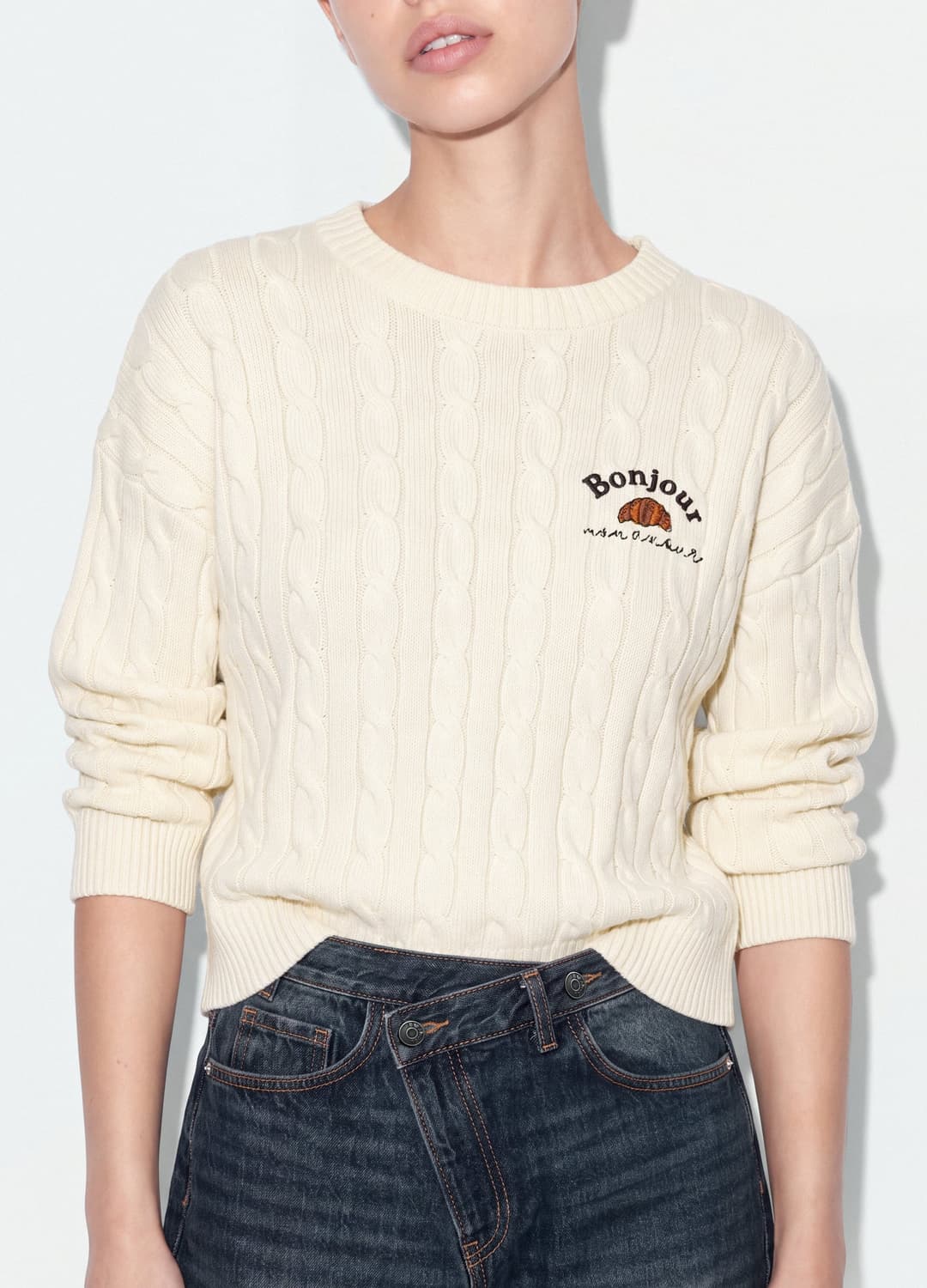 Maglia Bianca In Puro Cotone A Trecce Con Ricamo Croissant | OVS Maglia Bianca In Puro Cotone A Trecce Con Ricamo Croissant - 2 | OVS