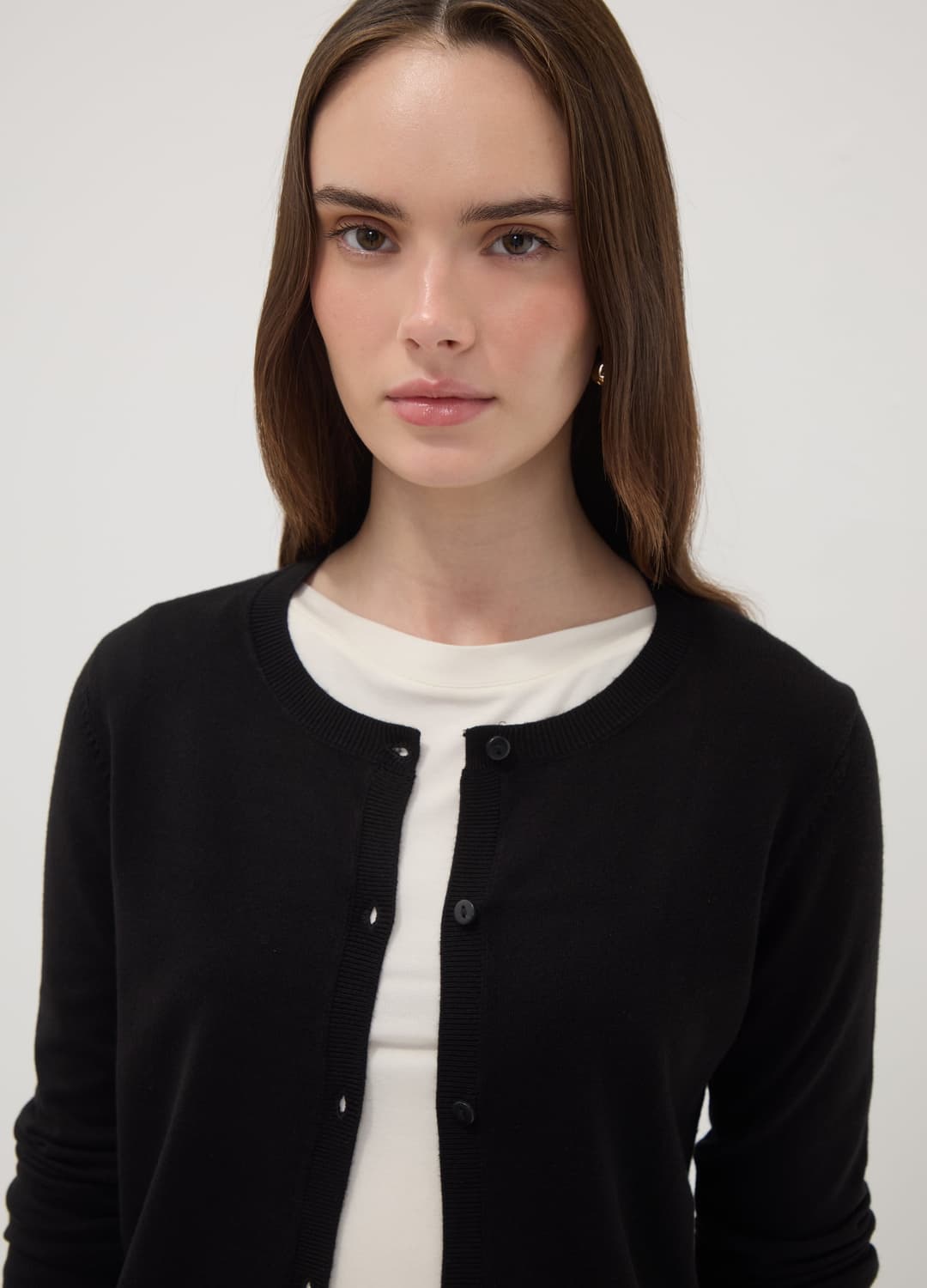 Cardigan Girocollo Nero Regular Fit Con Lavorazione A Maglia Jersey | OVS Cardigan Girocollo Nero Regular Fit Con Lavorazione A Maglia Jersey - 2 | OVS