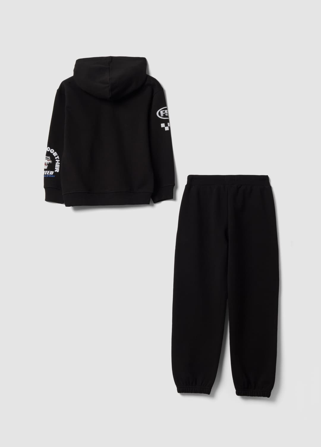 Tuta Nera In Misto Cotone Con Cappuccio E Stampe Sportive Per Bambino | OVS Tuta Nera In Misto Cotone Con Cappuccio E Stampe Sportive Per Bambino - 2 | OVS