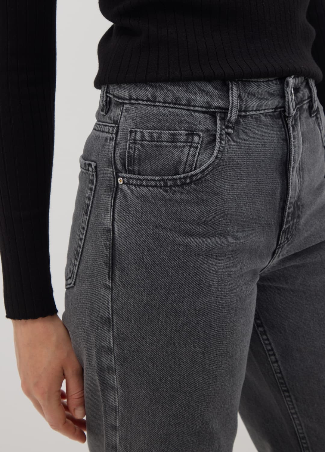 Graue Denim-jeans Aus Reiner Baumwolle Mit High Waist Und Wide Leg | OVS Graue Denim-jeans Aus Reiner Baumwolle Mit High Waist Und Wide Leg - 3 | OVS