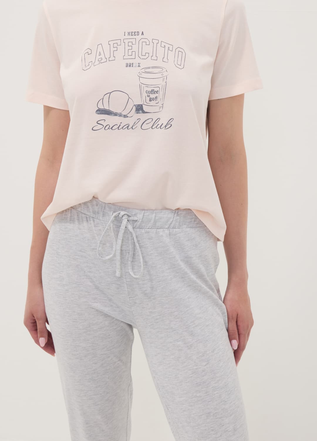Pigiama Rosa In Puro Cotone Organico Con Pantaloni Grigi Regular Fit | OVS Pigiama Rosa In Puro Cotone Organico Con Pantaloni Grigi Regular Fit - 2 | OVS