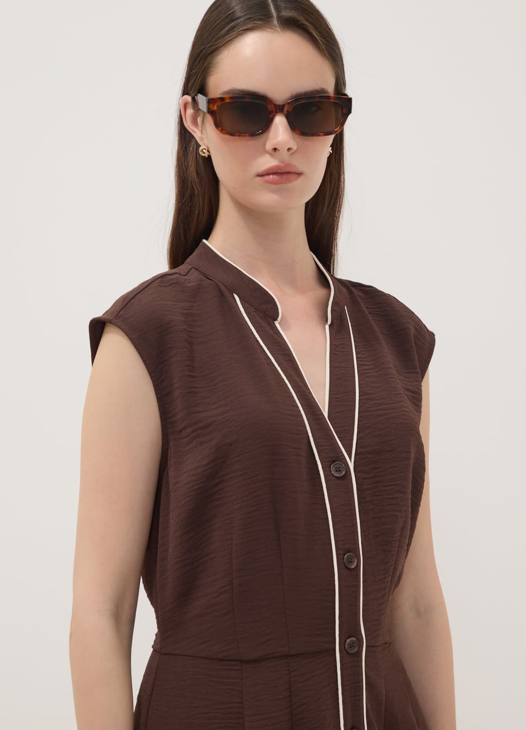 Abito Marrone Lungo Con Scollo A V E Bottoni Regular Fit | OVS Abito Marrone Lungo Con Scollo A V E Bottoni Regular Fit - 2 | OVS
