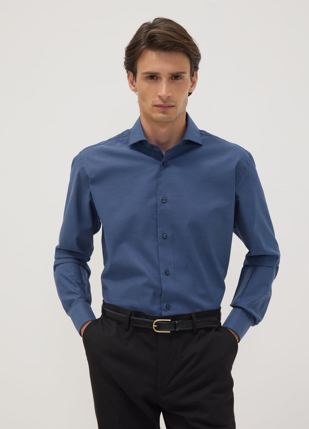 Camicia Blu In Puro Cotone Con Collo Francese Regular Fit Easy Iron | OVS Camicia Blu In Puro Cotone Con Collo Francese Regular Fit Easy Iron - 0 | OVS