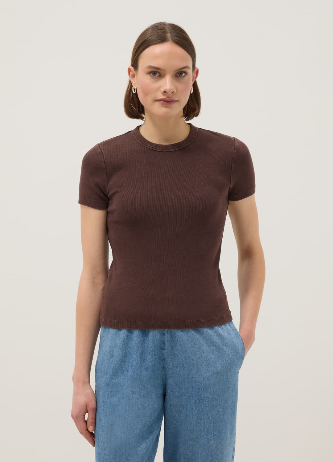 Beige Tailliertes T-shirt Aus Elastischem Baumwollstoff | OVS Beige Tailliertes T-shirt Aus Elastischem Baumwollstoff - 0 | OVS
