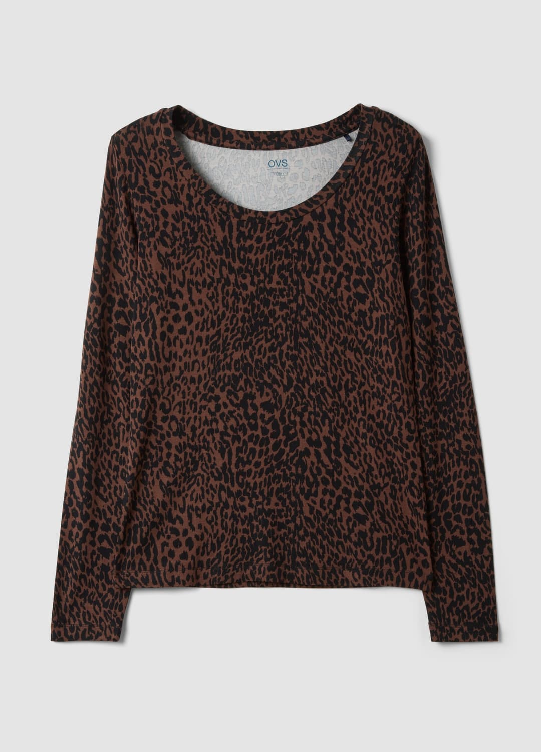 Braunes Slim-fit-t-shirt Aus Stretch-viskose Mit Animal-print | OVS Braunes Slim-fit-t-shirt Aus Stretch-viskose Mit Animal-print - 4 | OVS