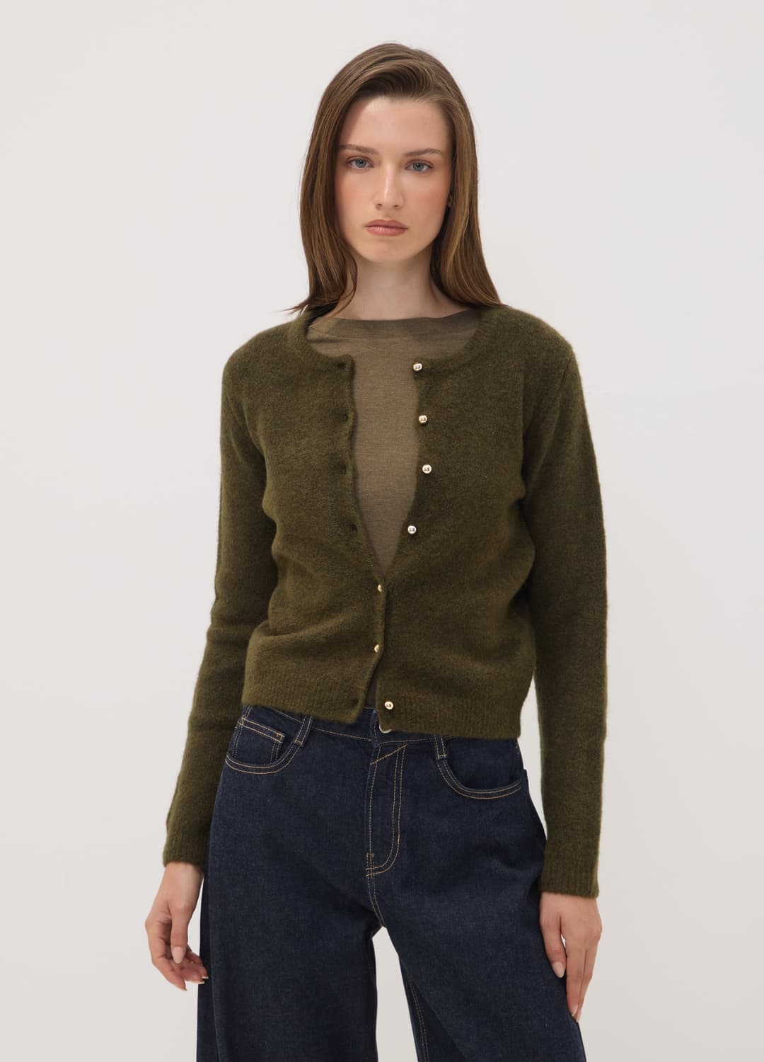 Grüne Strickjacke Aus Elastischer Wolle Mit Rundhalsausschnitt | OVS Grüne Strickjacke Aus Elastischer Wolle Mit Rundhalsausschnitt - 0 | OVS
