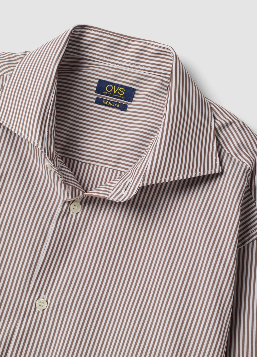 Camicia Popeline Marrone A Righe In Misto Lyocell Easy Iron | OVS Camicia Popeline Marrone A Righe In Misto Lyocell Easy Iron - 1 | OVS
