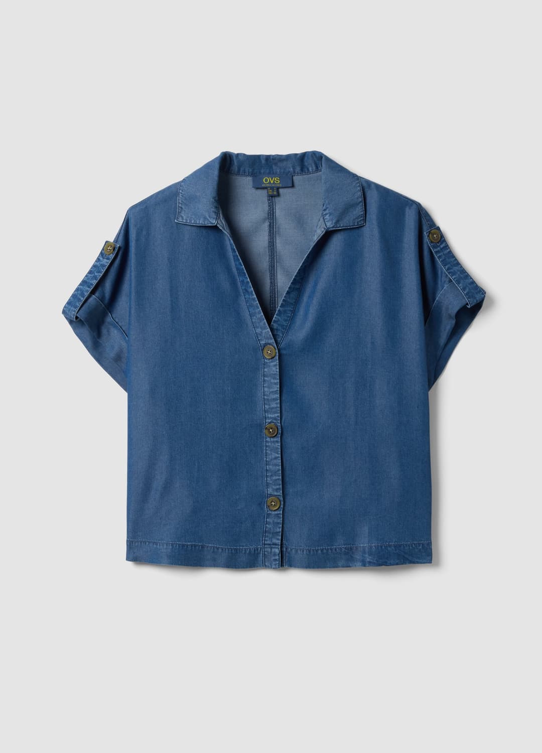 Blaue Kurzarmbluse Aus Reinem Lyocell | OVS Blaue Kurzarmbluse Aus Reinem Lyocell - 4 | OVS