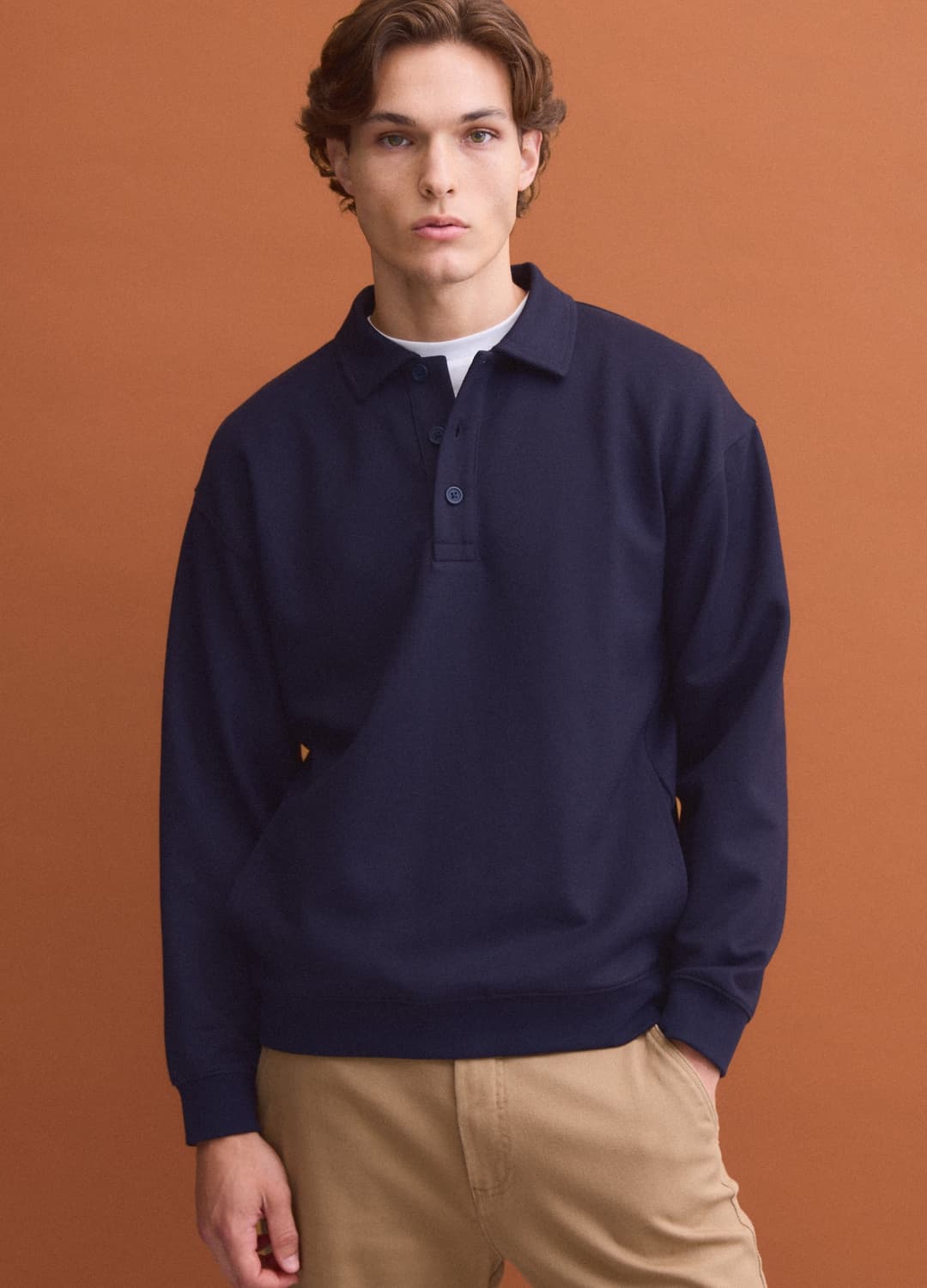 Felpa Blu In Tessuto Elasticizzato Con Collo Polo Relaxed Fit | OVS Felpa Blu In Tessuto Elasticizzato Con Collo Polo Relaxed Fit - 0 | OVS
