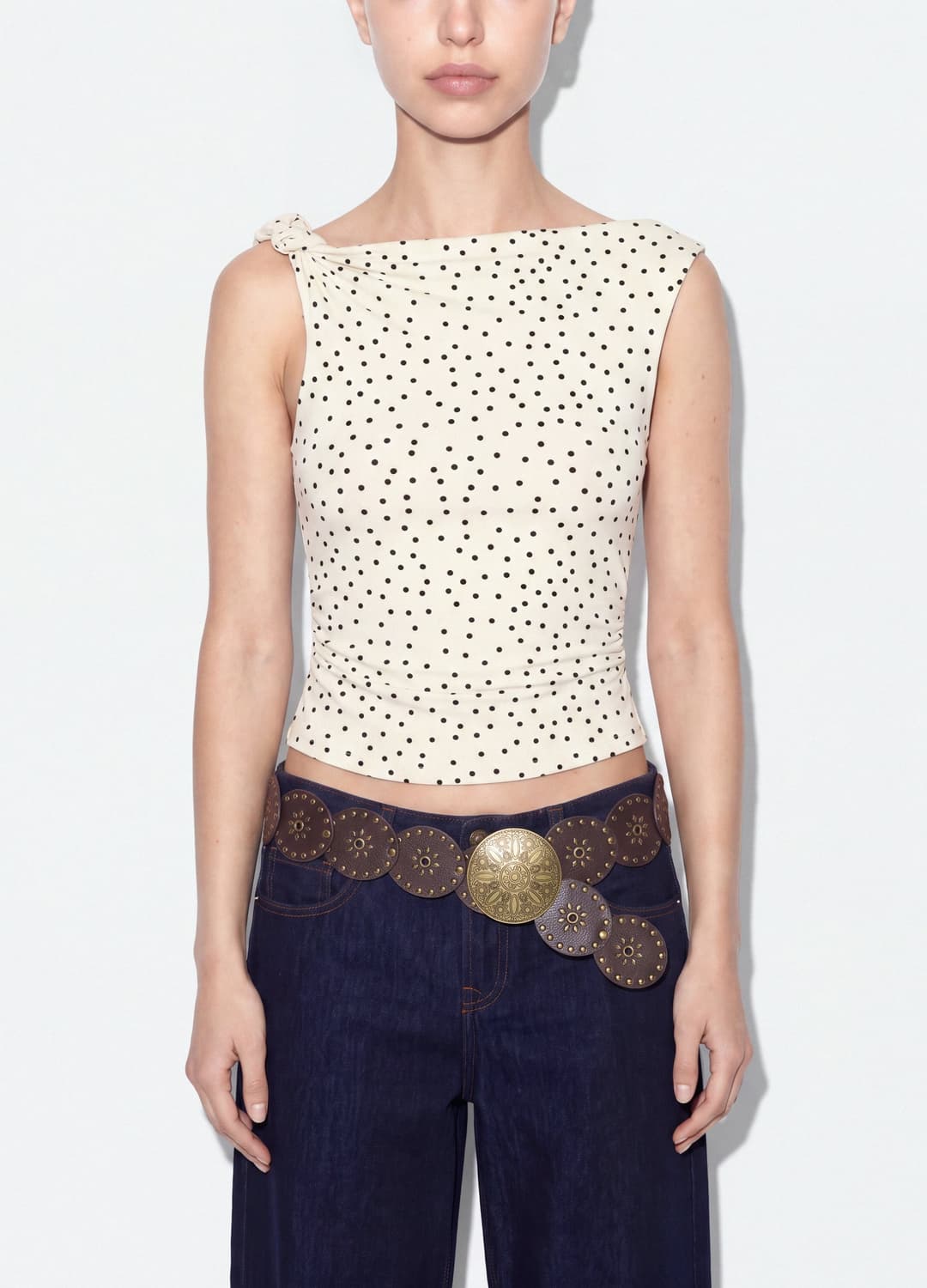 Top Bianco Asimmetrico Monospalla In Viscosa Elasticizzata A Pois Slim Fit | OVS Top Bianco Asimmetrico Monospalla In Viscosa Elasticizzata A Pois Slim Fit - 3 | OVS